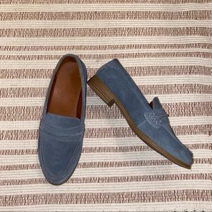 blue suede loafers